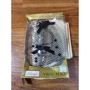 Vintage Black Veil Hat in Original Box Woolworth's Mid Century Modern Primstyle